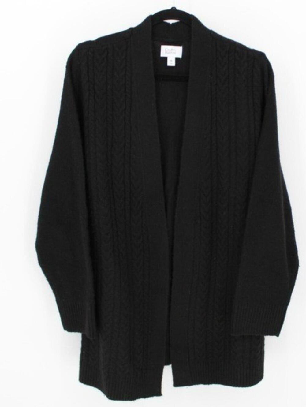 Croft & Barrow XXL Black Cable Knit Open Front Classic Dark Cardigan Sweater